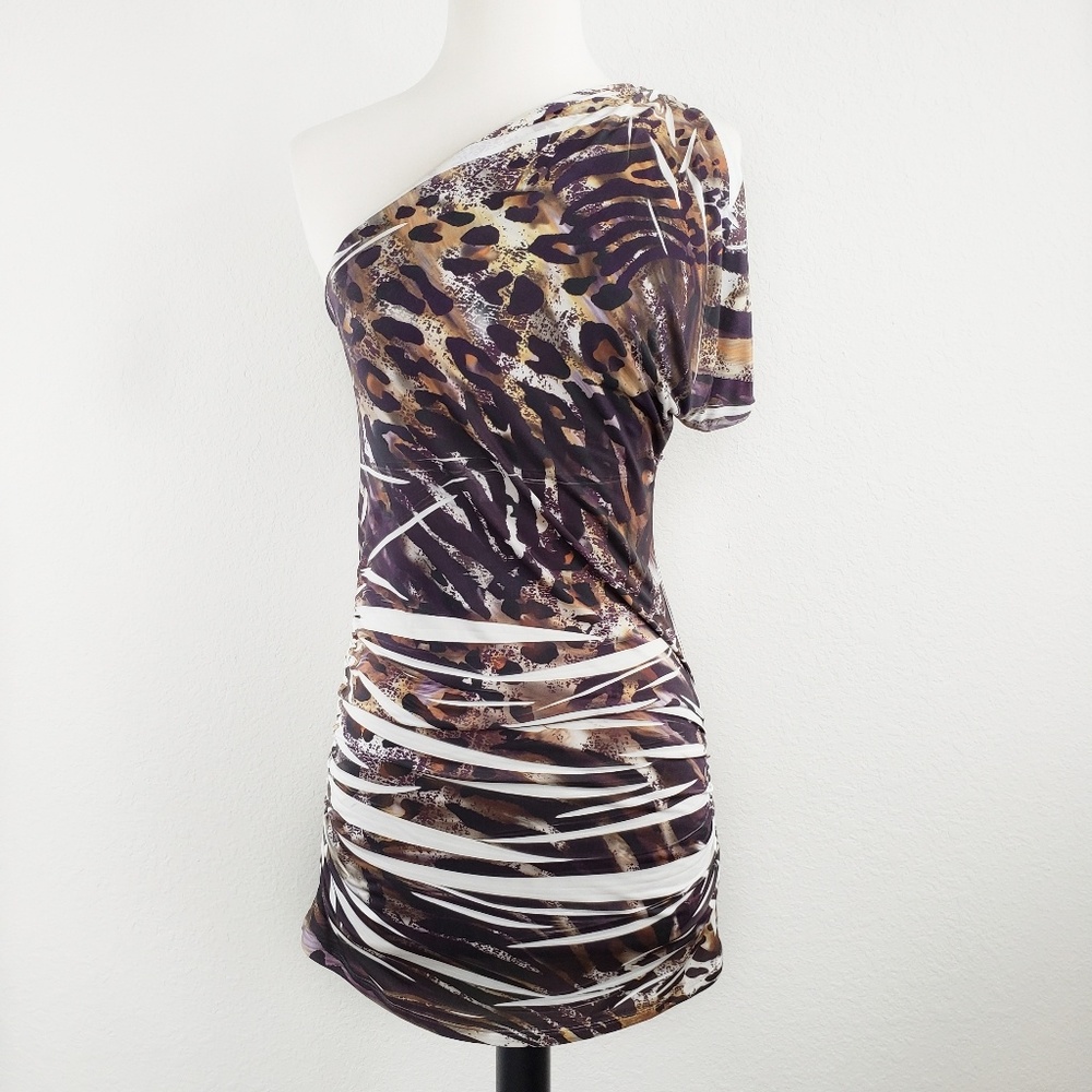 Wet Seal Animal Print Body Con Ruched Dress